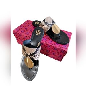 NWT Tory Burch Patos Disk Sandal Snake Printed Leather - Size 7.5 - New …
